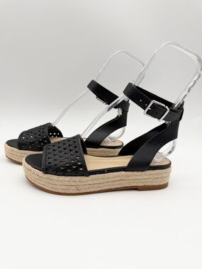 Vince Camuto Kovya Espadrille Platform Sandals Ankle Strap Cutout Black Size 7